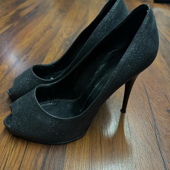 Giuseppe Zanotti Black Glitter Peep Toe Heels EU 40 US 9.5 10 - Picture 9 of 13